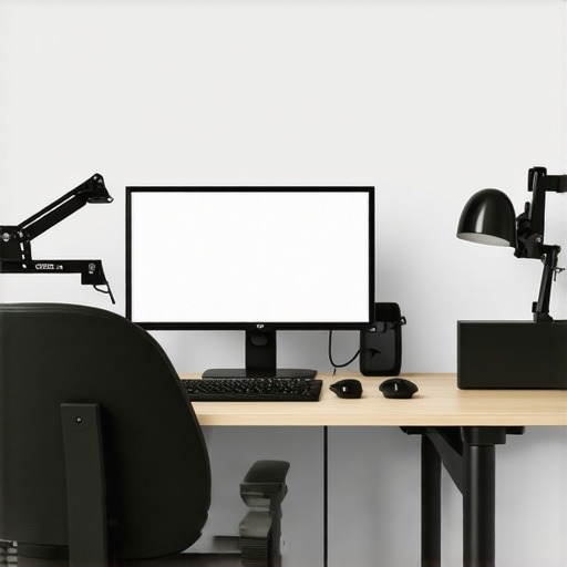 Advanced Ergonomic Office Setup for 2025 High-tech ergonomic office workspace with adjustable accessories and smart devices