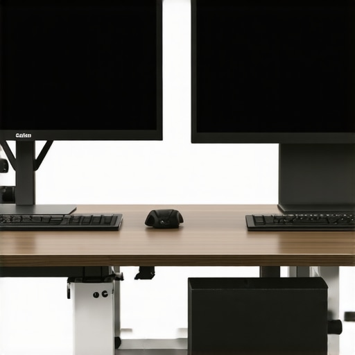 A high-tech ergonomic office with adjustable equipment and natural light