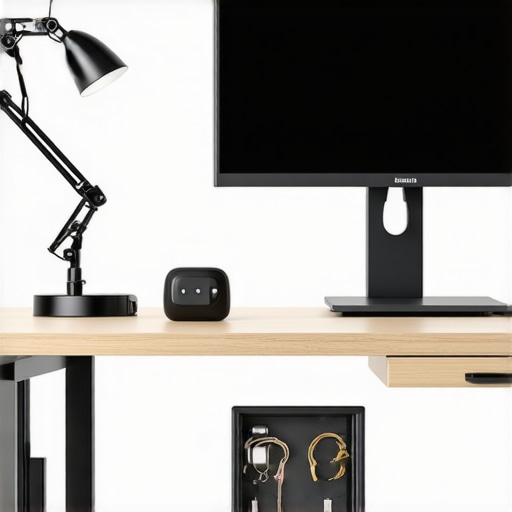 Modern ergonomic office with adjustable lighting and accessories