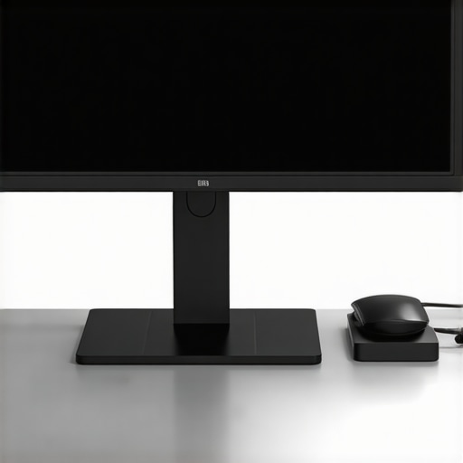 A modern ergonomic office setup with monitor, lighting, and USB-C dock