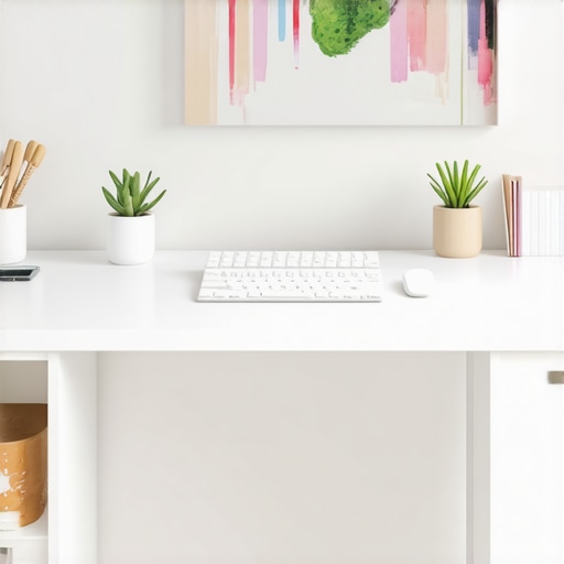 Future Ergonomic Workspace 2025 A modern ergonomic office setup featuring smart gadgets and accessories in a bright, organized workspace