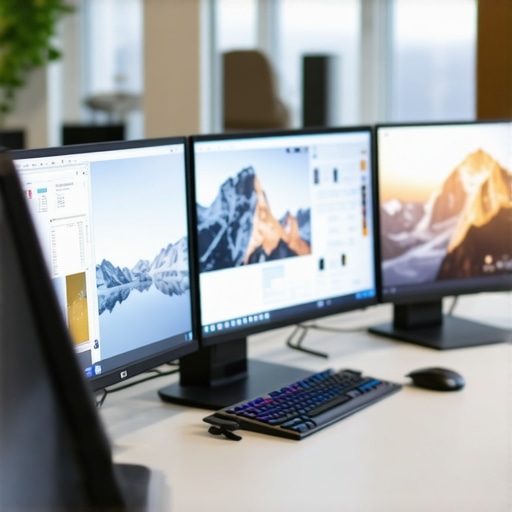 Modern office setup showcasing advanced USB-C docks connecting multiple high-resolution monitors