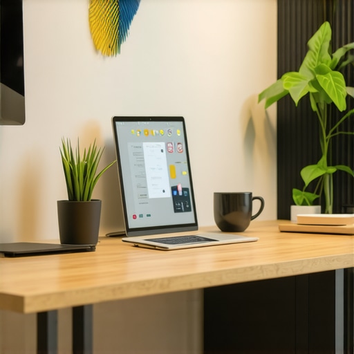A sleek, ergonomic workspace with smart lighting and personalized touches