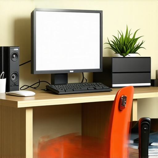 Ergonomic Office Desk Setup in 2024 Modern ergonomic office desk with adjustable lighting and monitor setup