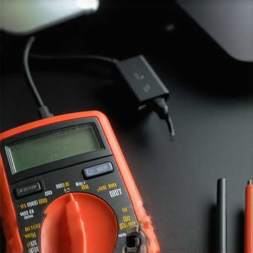 Device measuring power transferring through a USB-C cable on a modern desk