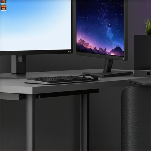 A clean, modern workspace showcasing monitor, desk lighting, and USB-C dock arrangement