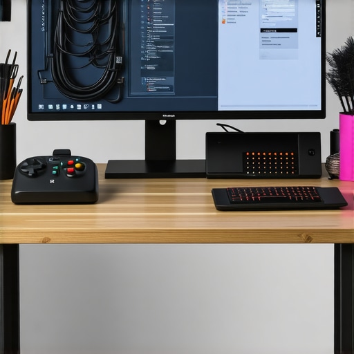 Close-up of a clean, organized desk with maintenance tools and monitors being checked.