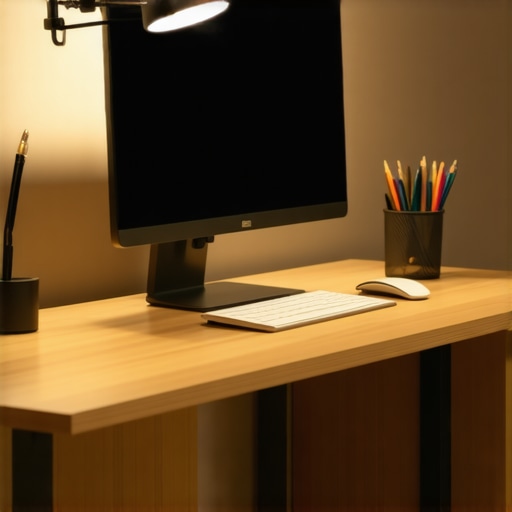 Modern workspace with well-placed desk lighting reducing monitor glare.