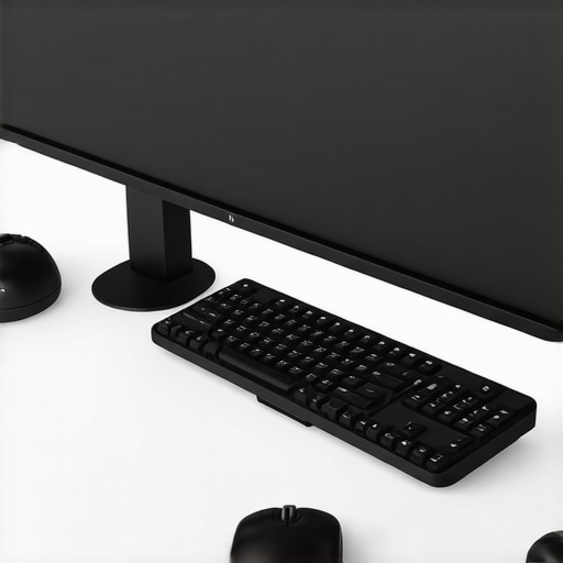 A tidy desk featuring dual monitors, a high-quality USB-C dock, ergonomic supports, and ambient lighting.