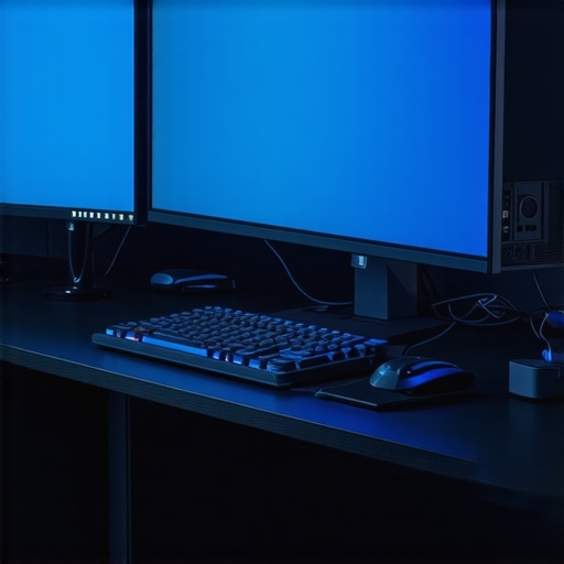 A sleek office setup featuring a USB-C dock connected to monitors and peripherals, neatly arranged with good lighting