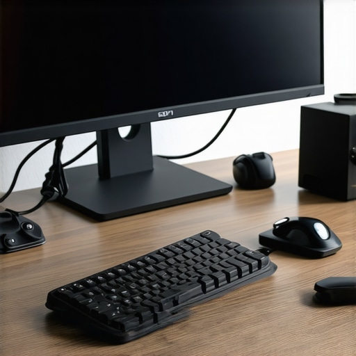 A tidy desk showcasing cable management, monitor, USB-C dock, and lighting setup for productivity