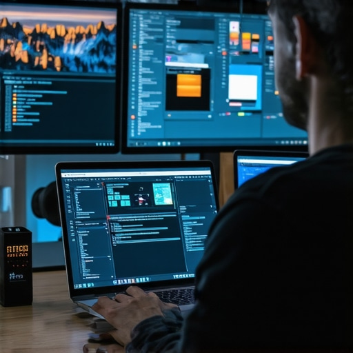 Person setting up dual monitors to extend desktop workspace in an office