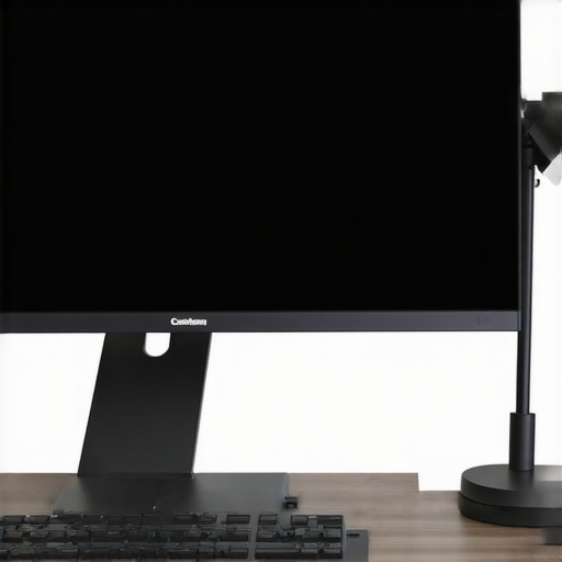 Optimal Office Setup A clean, organized office workspace featuring a high-quality monitor, USB-C dock, and adjustable lighting.