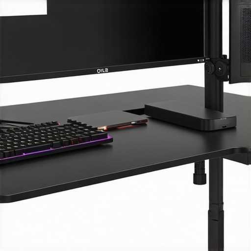 Organized Desk with Quality Accessories A clean workspace with ergonomic accessories, organized cables, and modern monitors for productivity.