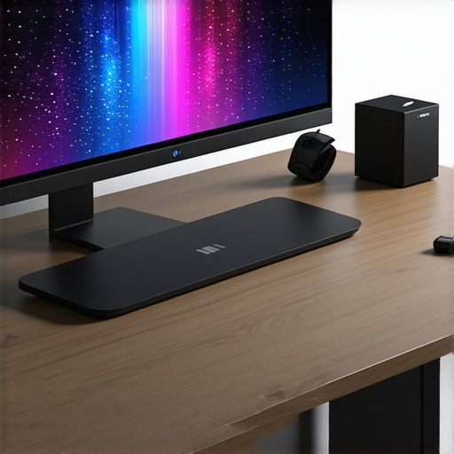 A sleek desk with a USB-C dock, adjustable lamp, and well-managed cables.