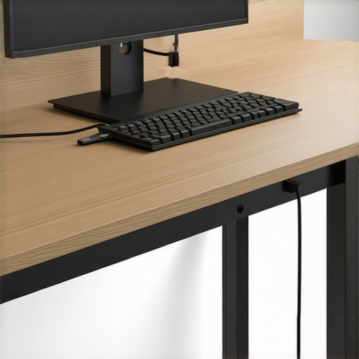 A sleek, organized workspace showing hidden cables and mounted USB-C dock under a minimalist desk.