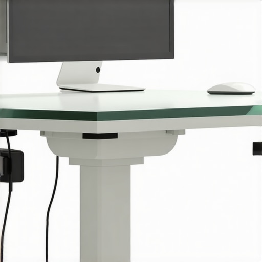 A clean and organized black desk with cable management and anti-static surfaces to prevent dust accumulation.