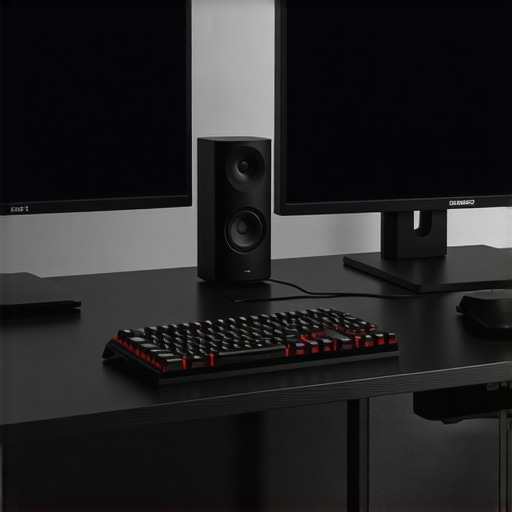 Efficient Home Office Setup Clean and organized ergonomic workspace with dual monitors and accessories.