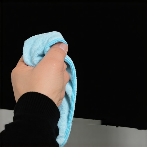 Person carefully cleaning monitor screen with soft cloth