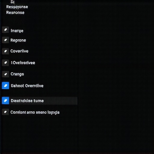 Monitor Settings: Response Time and Overdrive Close-up of monitor menu with response time and overdrive settings highlighted