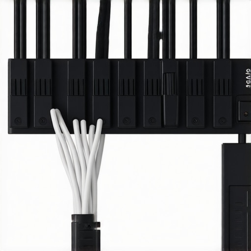 Clean and organized desk showing routed cables, mounted power strip, and minimal clutter.