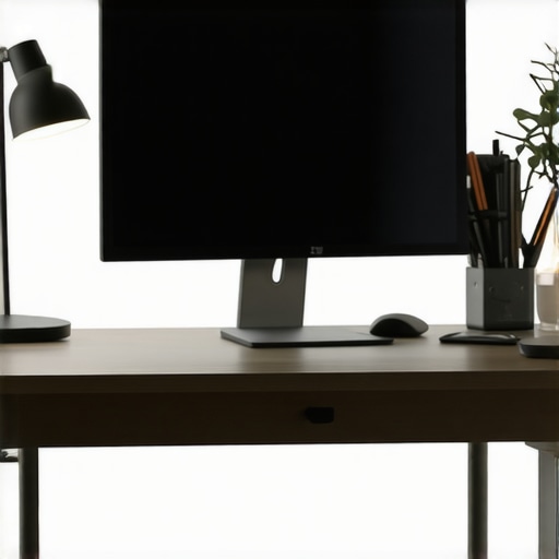 A workspace featuring adjustable desk lamp and monitor bias lighting for better focus