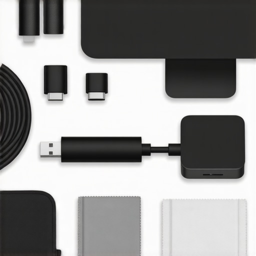 A modern desk neatly organized with cable sleeves, microfiber cloths, and a USB-C dock ensuring tidy setup