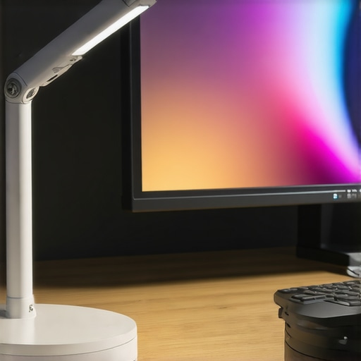 Smart Desk Lamp for Optimal Lighting A flexible, Wi-Fi-enabled desk lamp casting warm light over a tidy workspace.