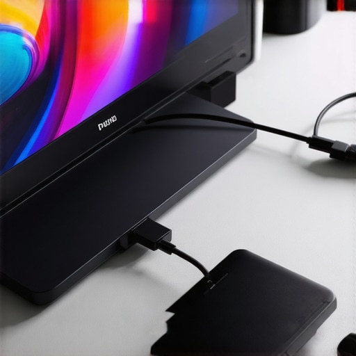 High-Performance USB-C Dock in Action A sleek USB-C dock with various cables connected on a clutter-free desk.