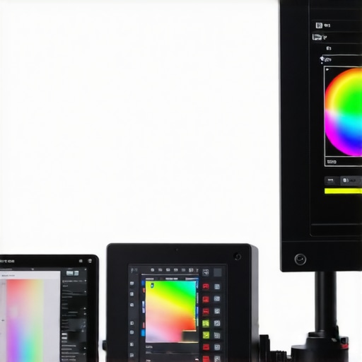 A monitor calibration device and a screen showing color settings, illustrating proper calibration practices
