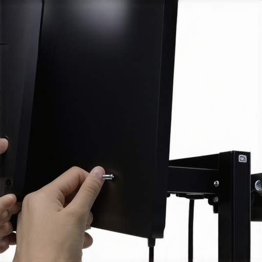 Adjusting Monitor Arm Tension for Stability A person tightening the tension screw on a heavy-duty monitor arm to prevent sagging.