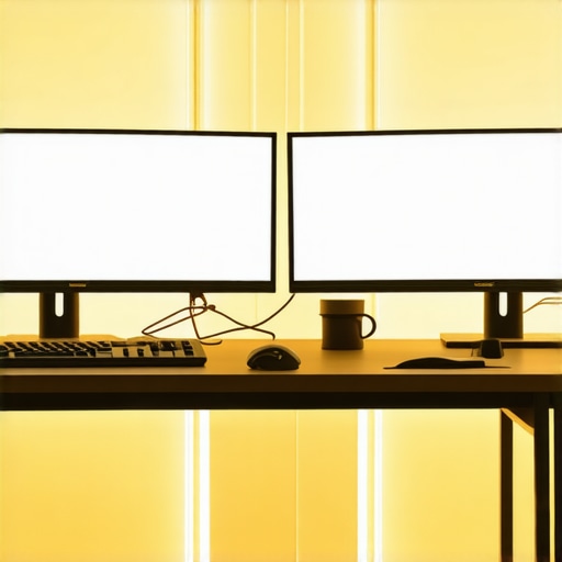 Advanced Bias Lighting for Dual Monitors A desk setup featuring bias lighting behind two monitors to reduce eye fatigue.