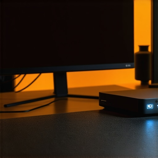 Advanced Ergonomic Workspace Optimization A modern workspace optimized with proper warm lighting, dual monitors, and an ergonomic desk setup to prevent fatigue.