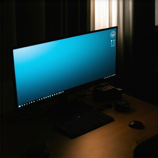 Advanced Home Office Lighting and Connectivity Setup Close-up of a well-lit desk setup with a monitor, lamp, and docking station
