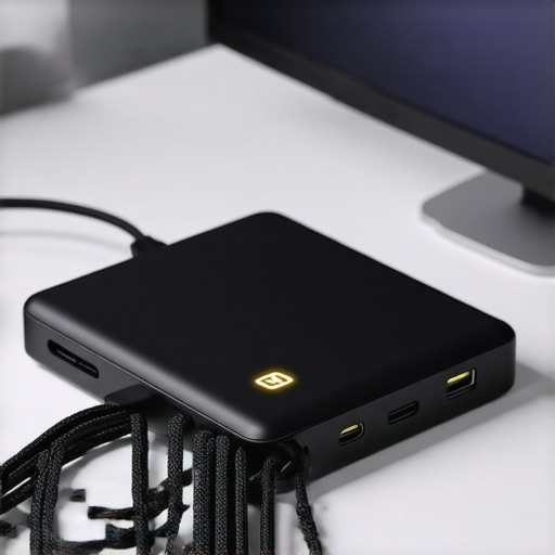 Advanced USB-C Docking Station Setup A high-performance USB-C dock with multiple cables connected on a professional desk.