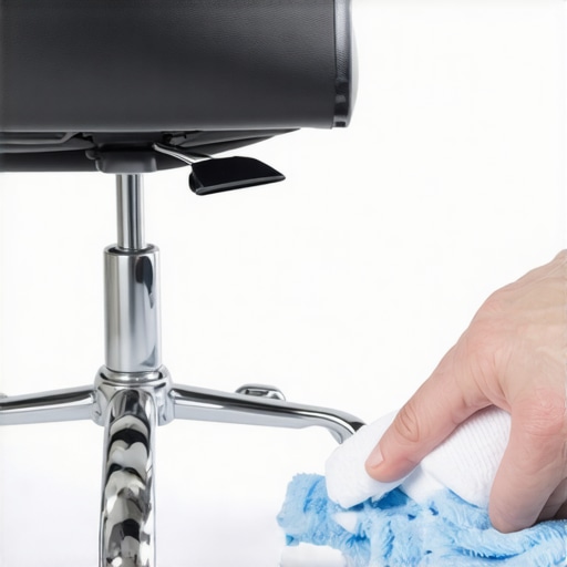 A person using white lithium grease to fix a squeaky office chair mechanism.