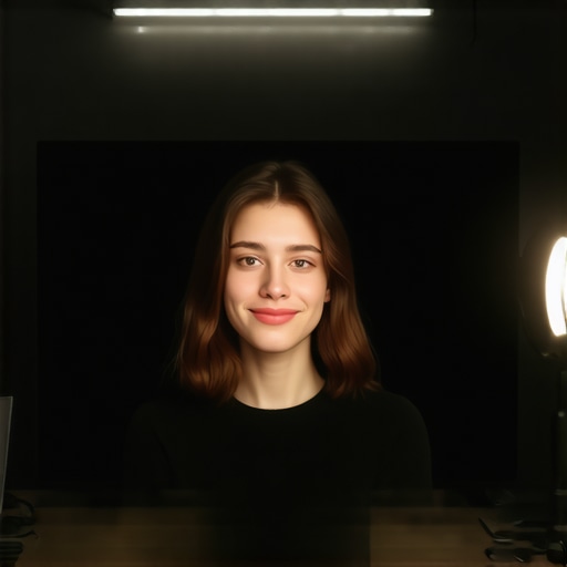 Balanced Desk Lighting for Video Calls A desk setup showing a monitor light bar and fill lighting for improved webcam quality.