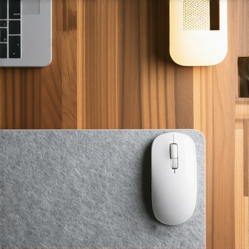 Wool felt desk mat on walnut desk
