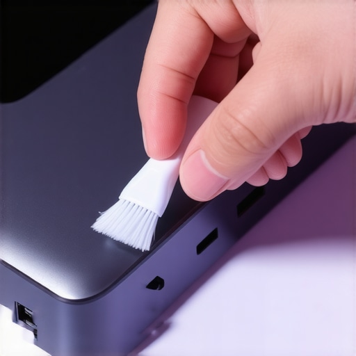 A person cleaning dust from a USB-C dock to maintain connection quality.