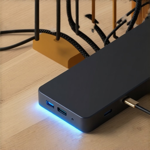 Close-up of USB-C dock with cable interference illustration