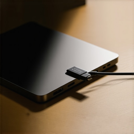 Connecting a high-power USB-C cable to a dock Close-up of a USB-C docking station power connection on a desk setup.