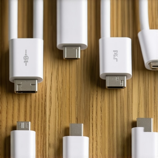 A macro photo showing different USB-C connectors with speed and power logos.