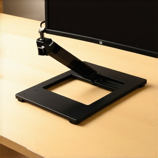 Desk Reinforcement Plate for Monitor Mount A steel reinforcement plate installed around a monitor arm clamp on a wooden desk to prevent structural damage.