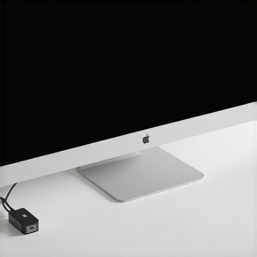 A clean minimalist desk setup showing a monitor with bias lighting and a USB-C dock.