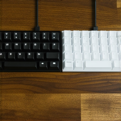 Ergonomic Split Keyboard Setup for Shoulder Relief A split mechanical keyboard halves placed wide apart on a desk to improve shoulder posture and reduce tension.