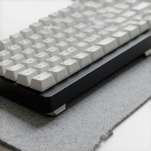 Felt Desk Mat Acoustic Dampening A mechanical keyboard sitting on a high-density felt desk mat for sound dampening.