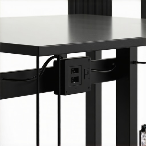 Hidden Power Strip Mounting Technique Industrial fasteners holding a power strip to a metal desk frame under a glass surface