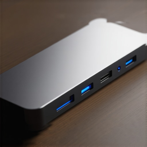 A professional USB-C dock managing multiple cable connections on a modern office desk.