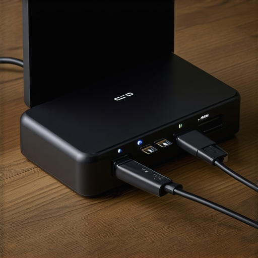 High-End USB-C Dock Maintenance Close up of a powered USB-C dock with organized cables on a desk