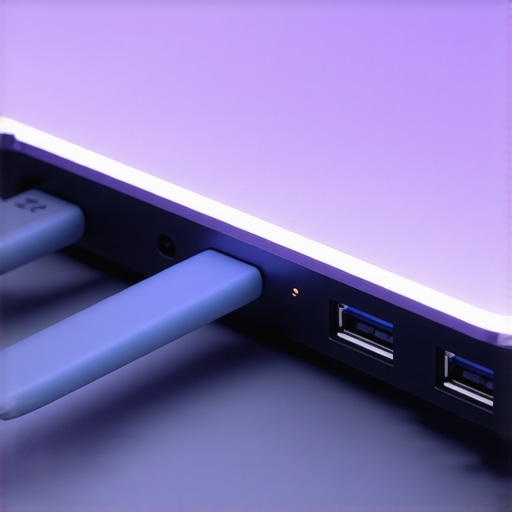 A professional grade USB-C hub with several cables connected illustrating complex desktop connectivity.